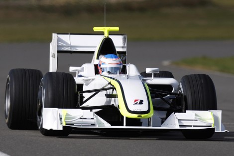 Jenson Button was first to drive the BGP 001 at Silverstone (click to enlarge)