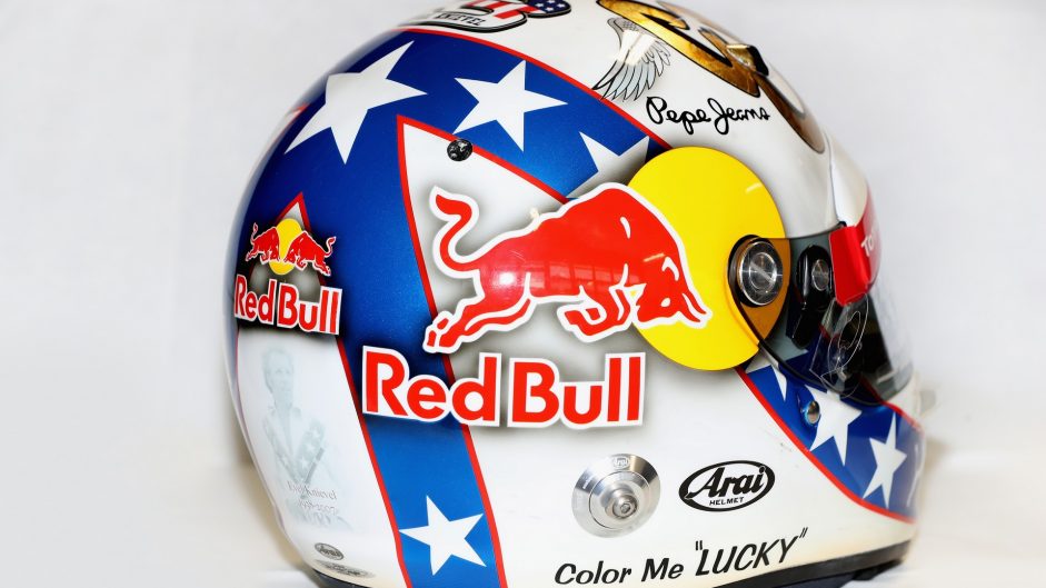 Daniel Ricciardo helmet, Red Bull, Circuit of the Americas, 2016