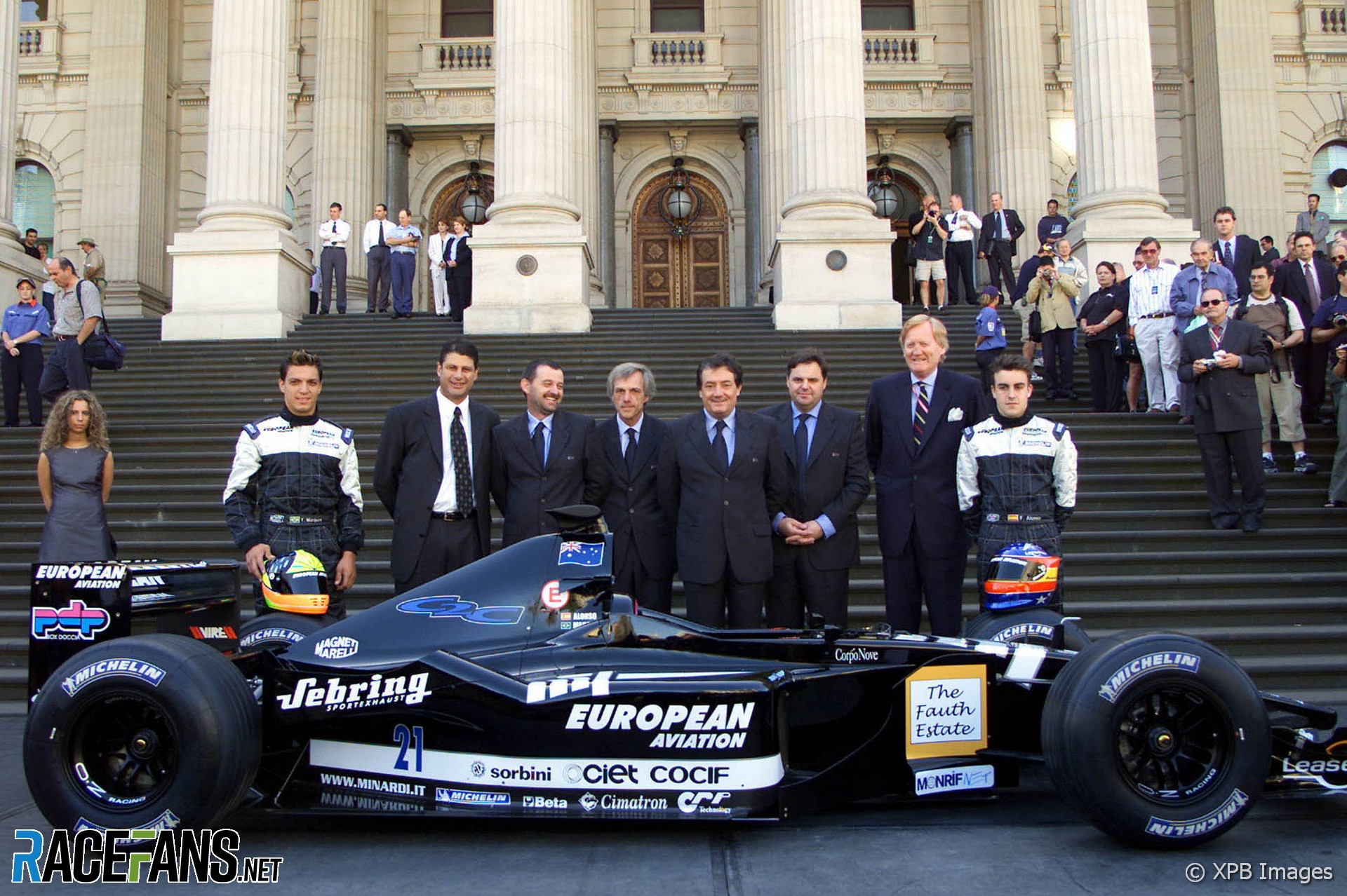 Tarso Marques, Paul Stoddart, Fernando Alonso, Minardi, Melbourne, 2001