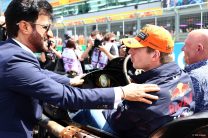 (L to R): Mohammed Bin Sulayem, FIA President; Max Verstappen, Red Bull, Silverstone, 2023