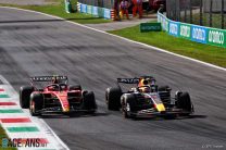 (L to R): Carlos Sainz Jr, Ferrari, Max Verstappen, Red Bull, Monza, 2023