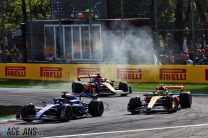 (L to R): Alex Albon, Williams, Lando Norris, McLaren, Monza, 2023